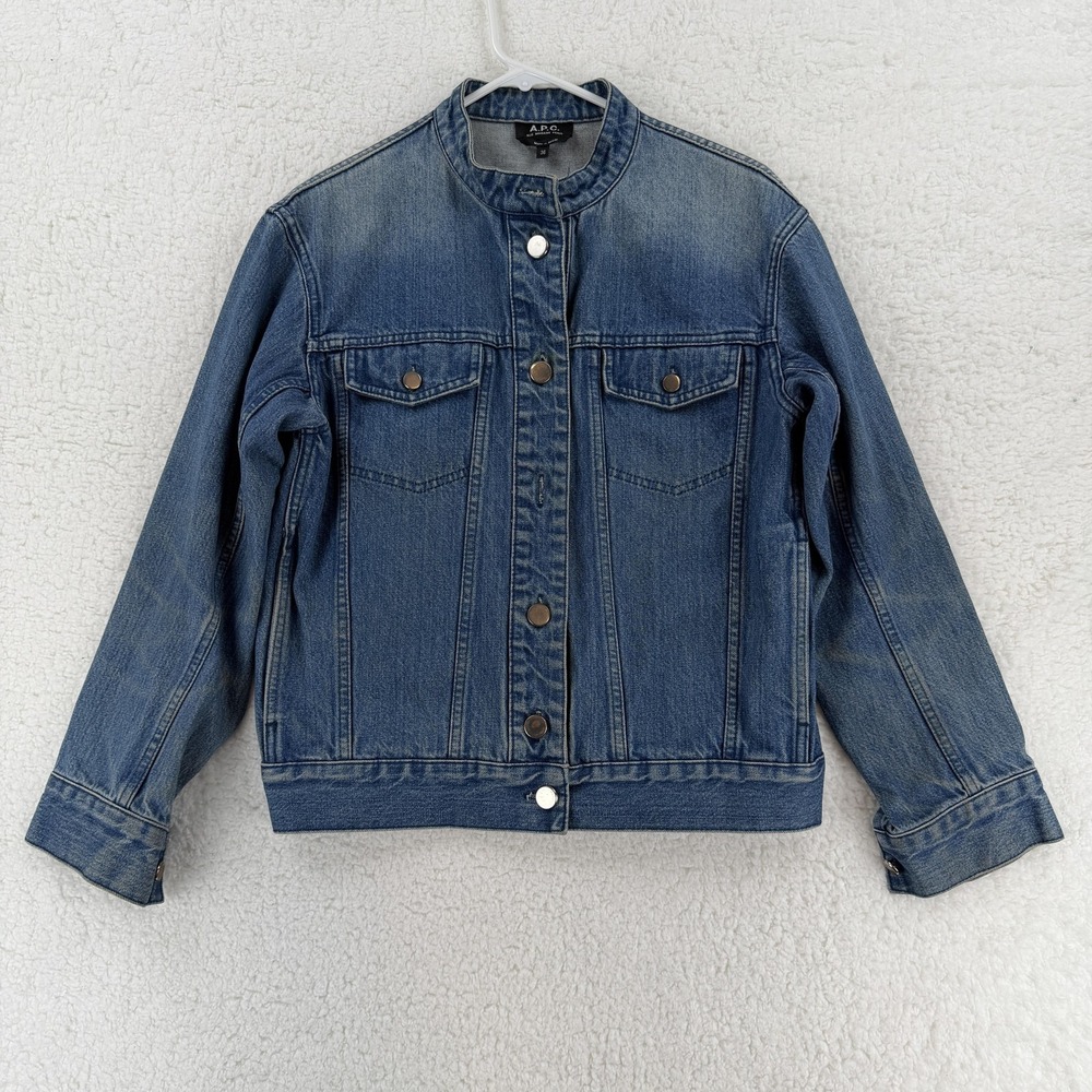 A.P.C. Denim Jacket Womens 36 Blue Jean Mandarin Collar Button Front Casual